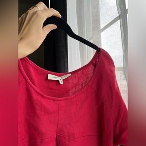 ELIZA Faulkner Red Linen Short Sleeve Vee Shift Dress M